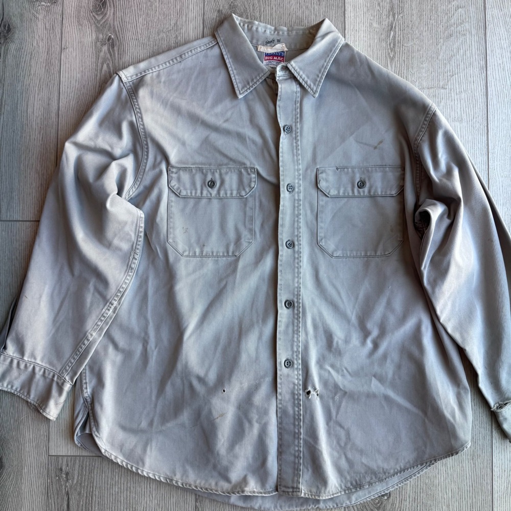 Vtg 1950s Penneys Big Mac Twill Work Shirt Sony Picture Studios Wardrobe Gray L